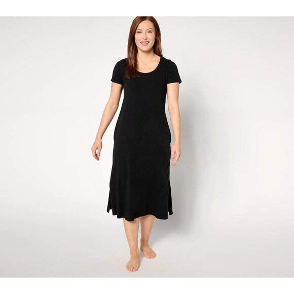 Cuddl Duds Cottonwear+ Midi Lounge Dress Black Medium A634030 - Picture 1 of 1